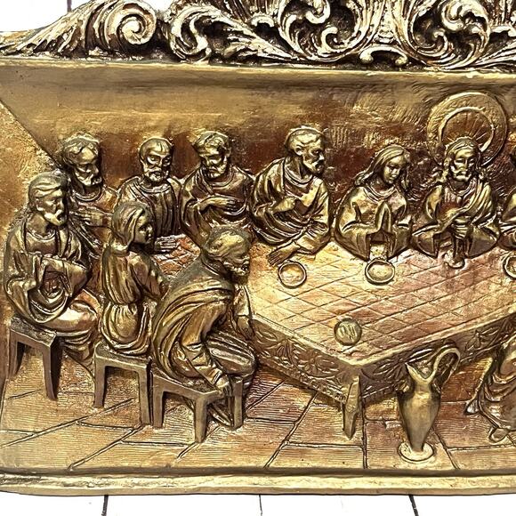 Vintage The Last Supper Ornate Wall Plaque High Relief / 3D Plaster and Resin - Picture 3 of 10